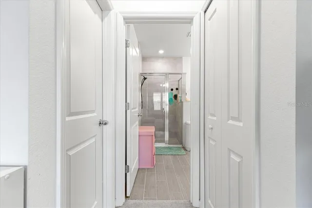 a bathroom with a mirror