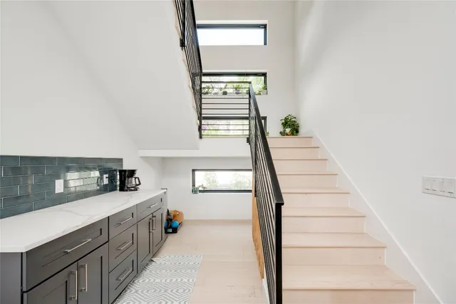 a view of balcony with furniture
