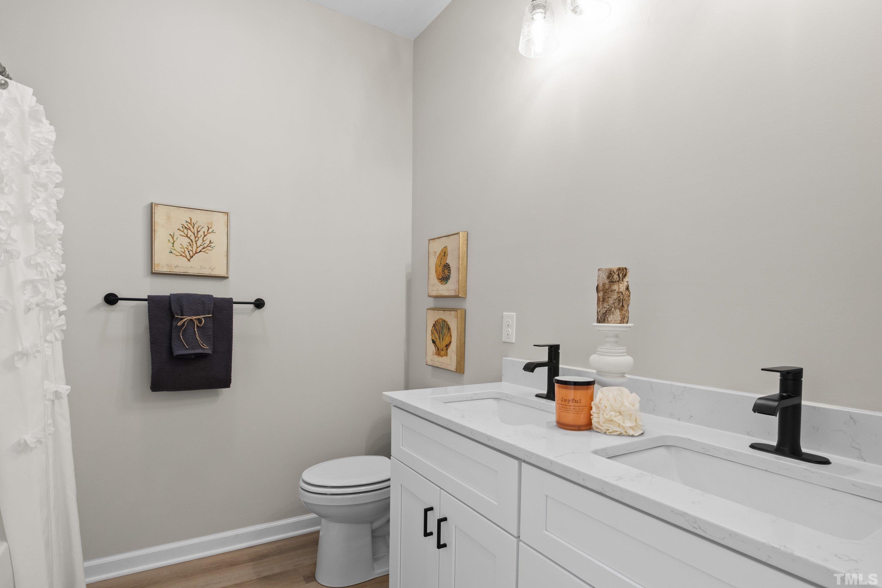 9765 Bear Run Lane Middlesex, NC 27557 - Photo 33 of 38 a bathroom with a toilet a sink and mirror