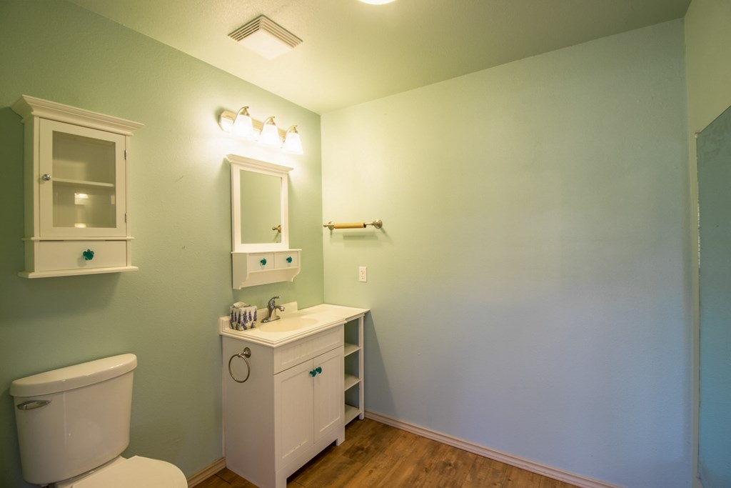 6515 Highway 27 Center Point, TX 78010 - Photo 42 of 48 a bathroom with a toilet sink and mirror