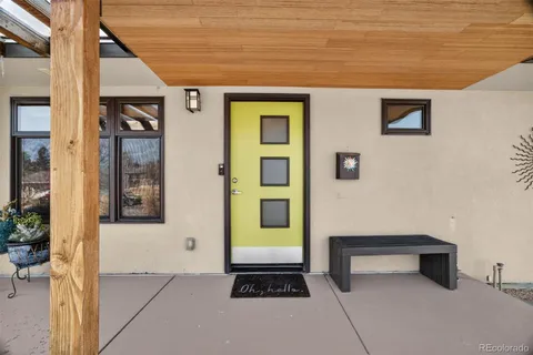 a front view of a house with a door