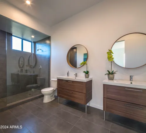a bathroom with a toilet a sink and mirror