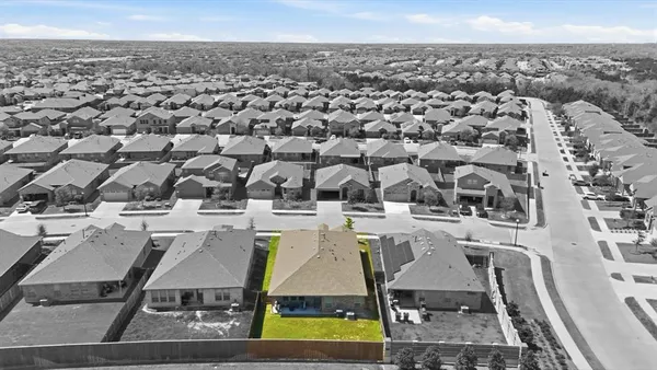 an aerial view of a yard