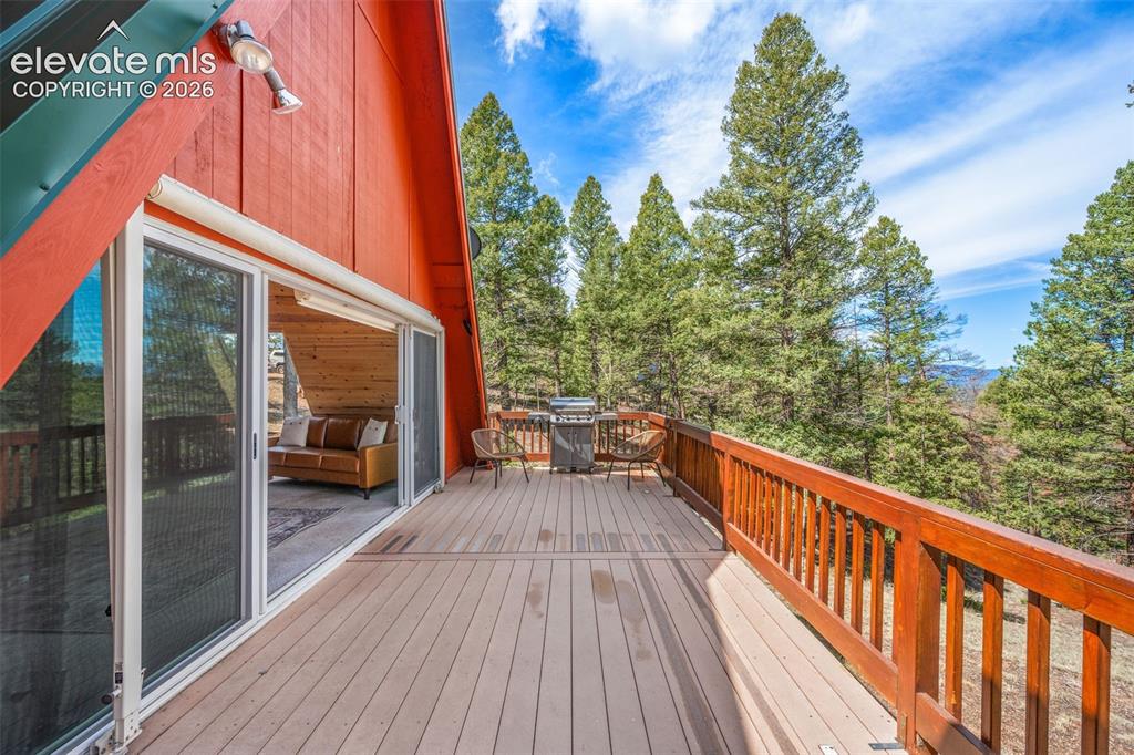 873 Trail Creek Road Lake George, CO 80827 - Photo 22 of 32 Enjoy the spacious deck with a pull out sun shade for flexible comfort and mountain views.