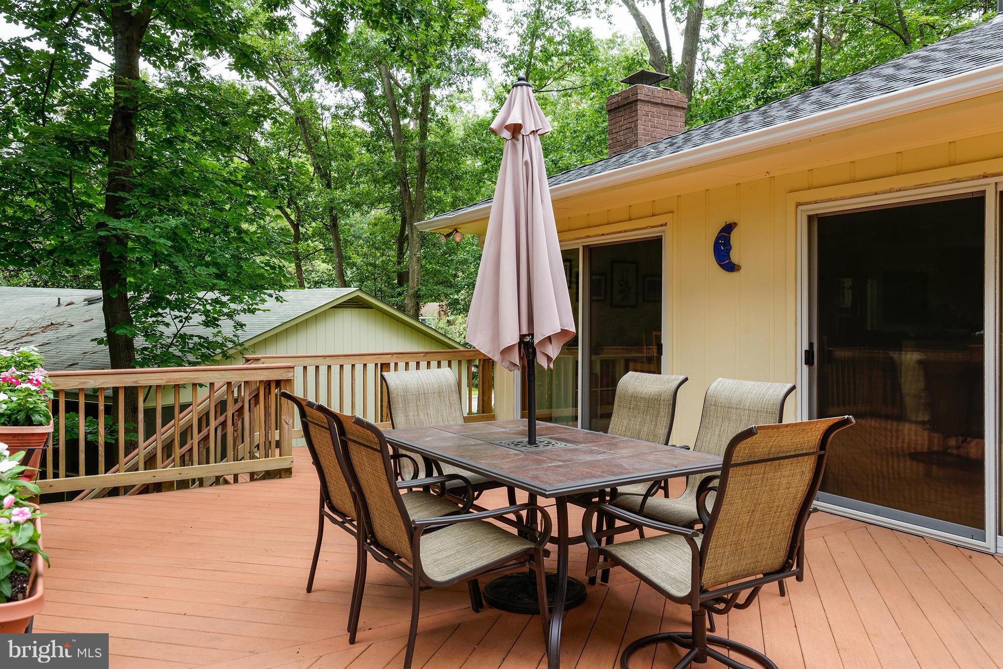 2407 Myrtle Lane Reston, VA 20191 - Photo 24 of 28 a view of a patio with a table and chairs under an umbrella with wooden floor