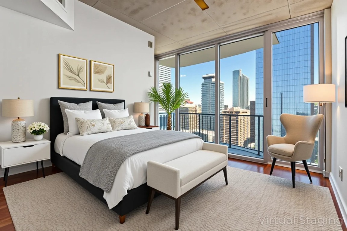 Imagine waking up to this view. WOW! Virtually staged furniture.