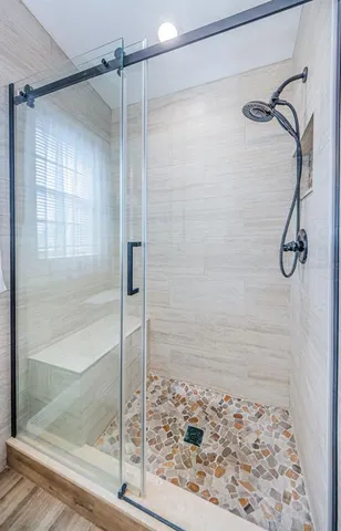 a bathroom with a shower