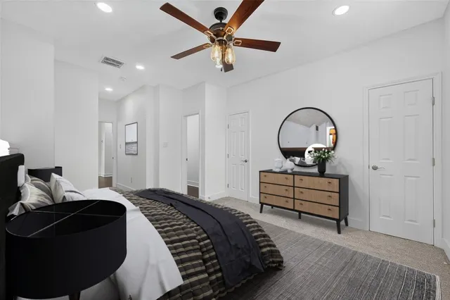 an empty room with fan