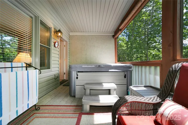 a view of a porch with furniture
