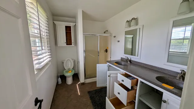a bathroom with a sink a toilet and a mirror