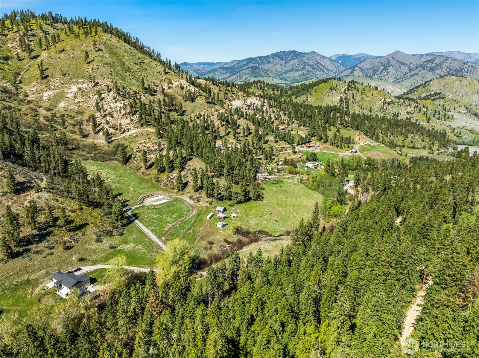 8325 Taber Road Cashmere, WA 98815 - Photo 12 of 13 a view of a lush green field with mountains in the background