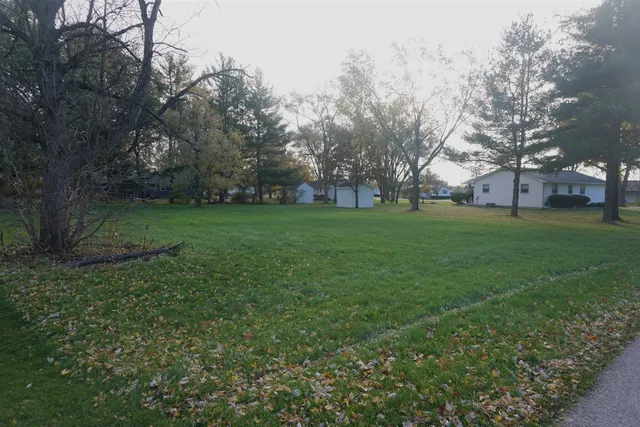 a view of a grassy field with trees