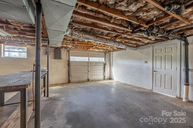 a view of a garage with furniture