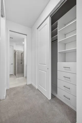 a bathroom with a double vanity sink mirror and shower