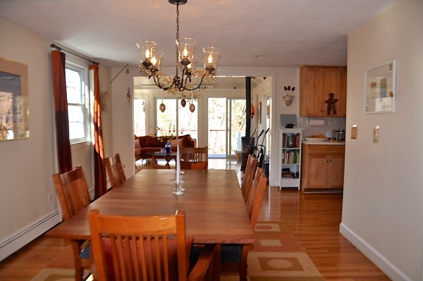 18 Riga Road Dover, MA 02030 - Photo 6 of 24 a view of a dining room and livingroom with furniture wooden floor a chandelier