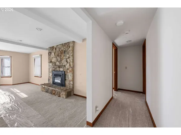 a view interior of a house with a fireplace