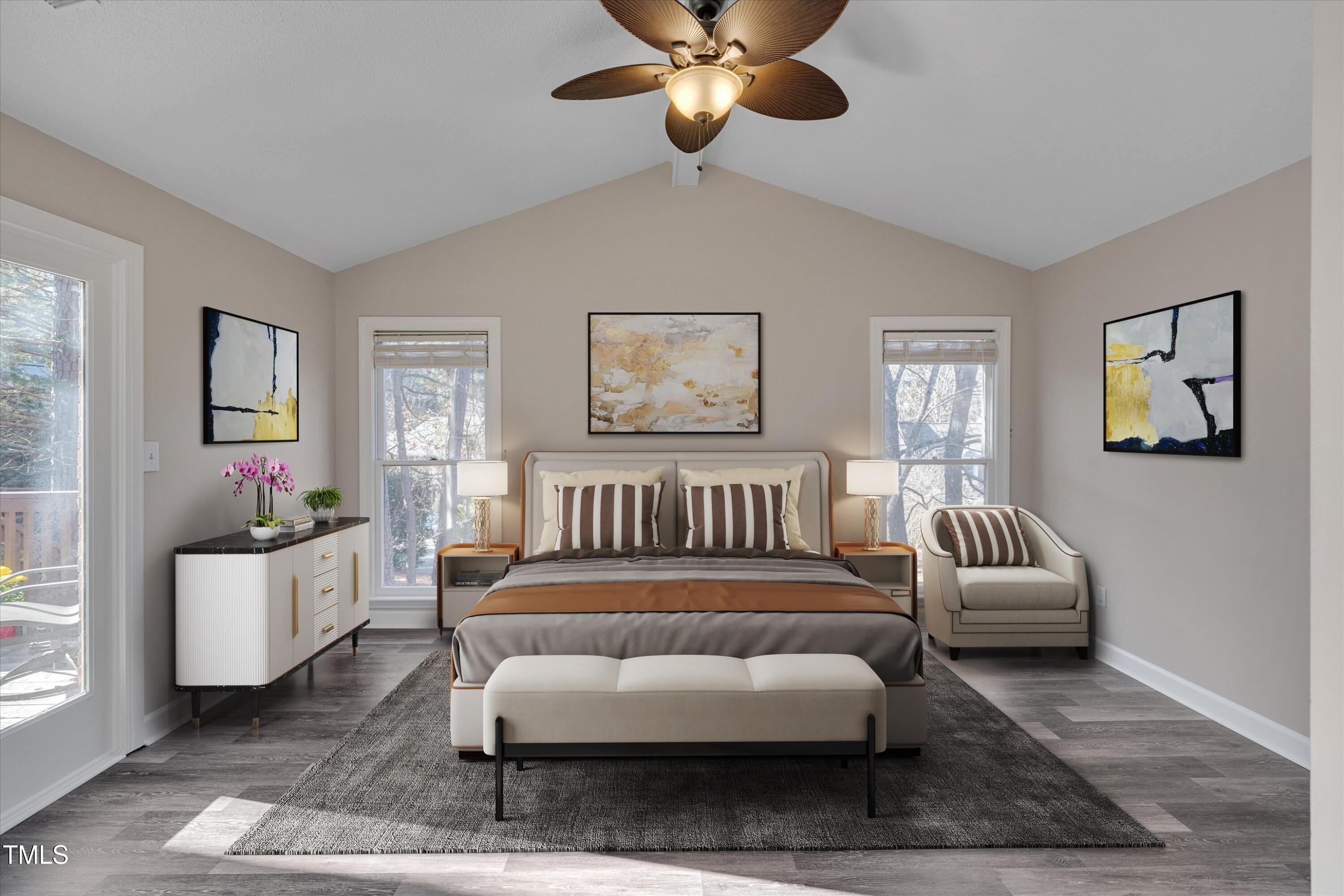 5500 Fortunes Ridge Drive, Unit 67B Durham, NC 27713 - Photo 17 of 34 a bedroom with furniture and windows