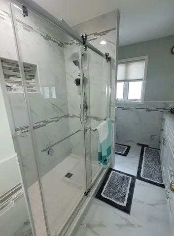 a bathroom with a shower