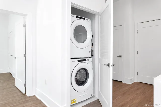 a utility room with dryer and washer