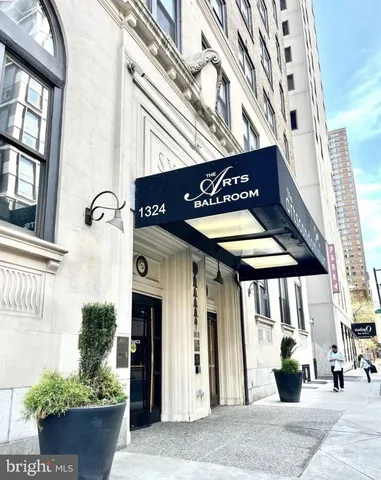 a front view of a building with street