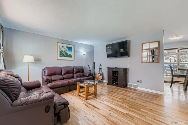 a living room with fireplace furniture and a flat screen tv