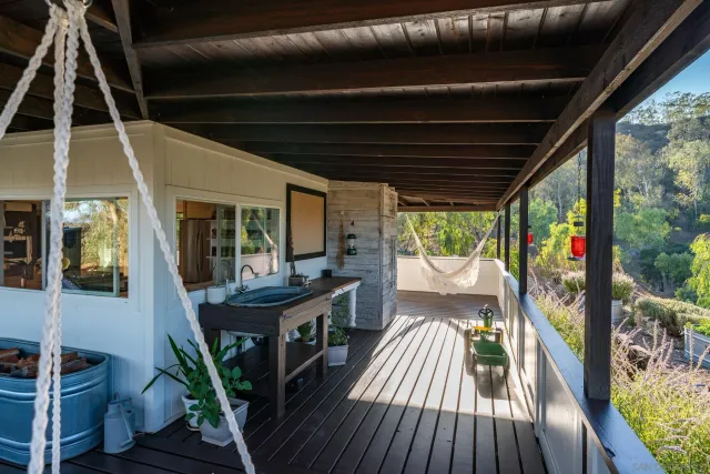 a view of porch with seating space