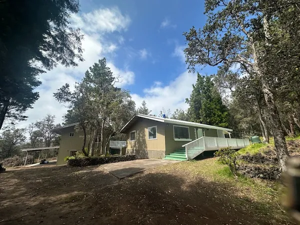 a view of a house with a large tree and a yard