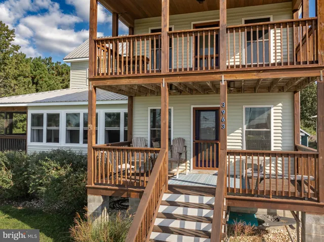 front view of a house with a deck