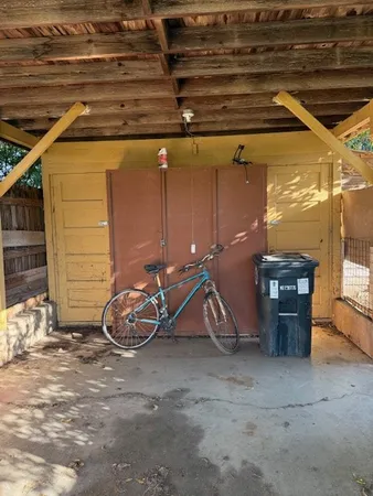 a view of a garage with stuff