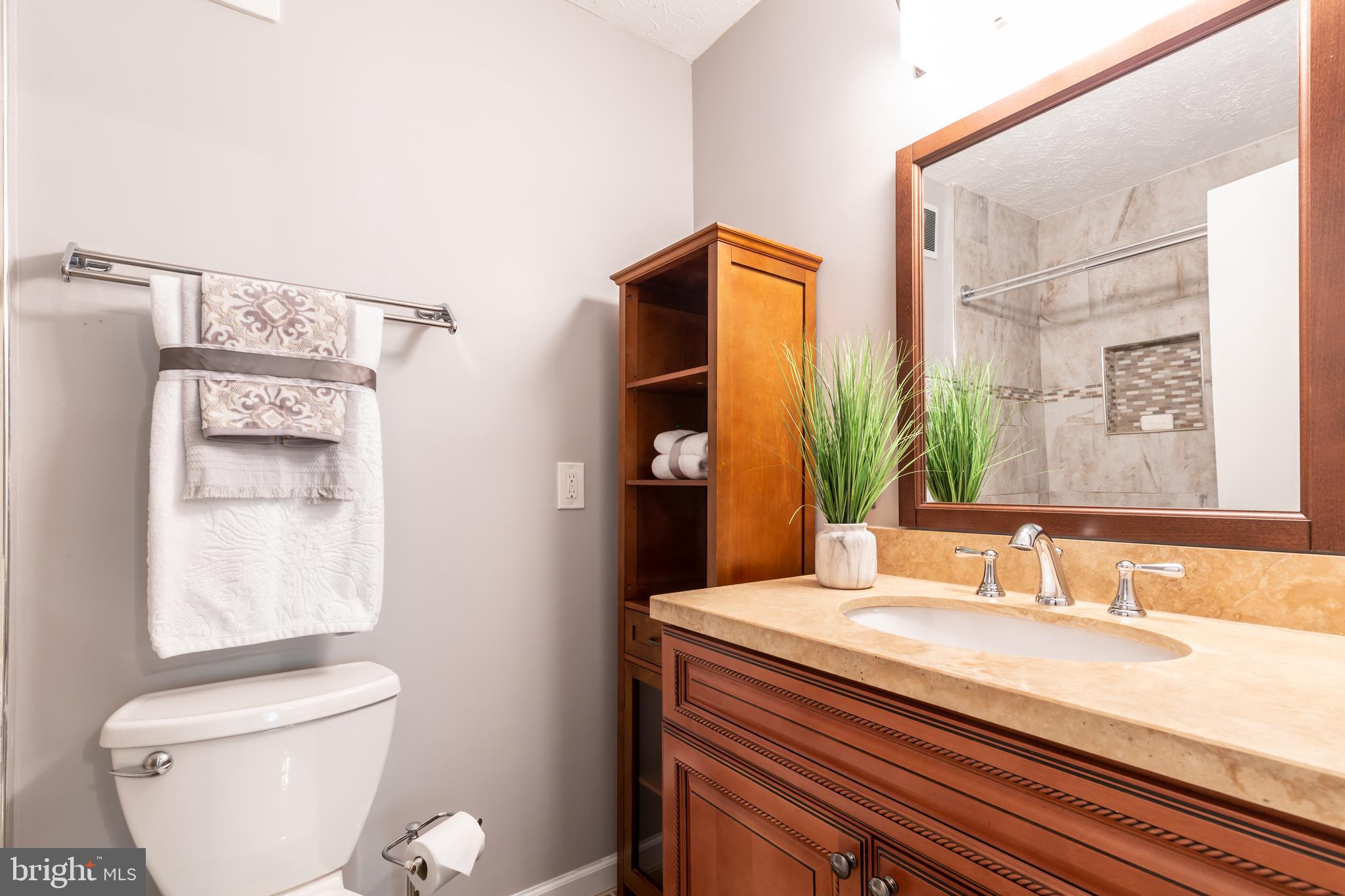 2233 Hunter's Run Drive Reston, VA 20191 - Photo 24 of 50 a bathroom with a granite countertop toilet sink and mirror