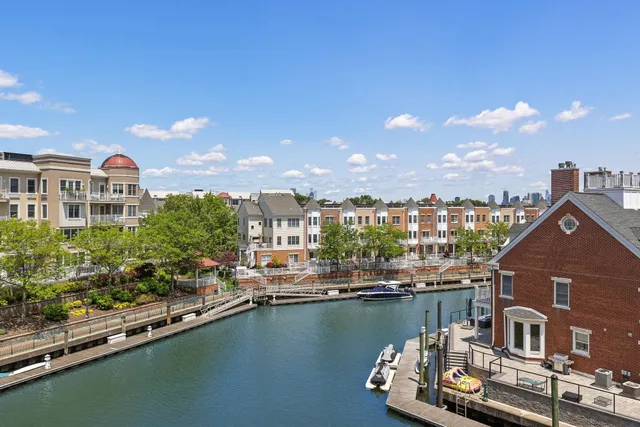 a view of a lake with a city