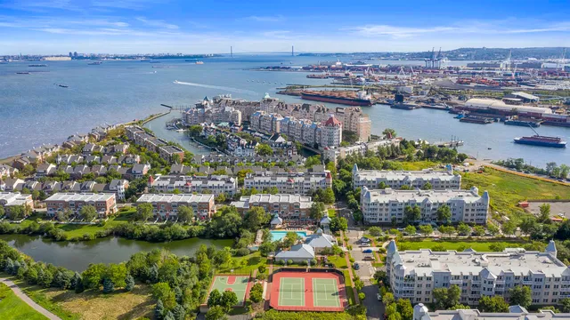 a view of a city and lake