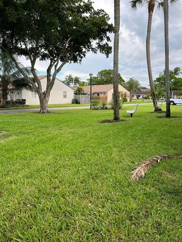 a view of a garden with a tree