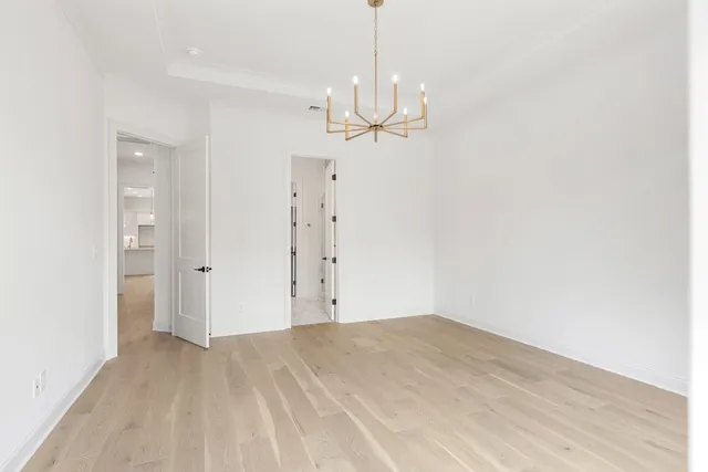 a view of a chandelier in a room