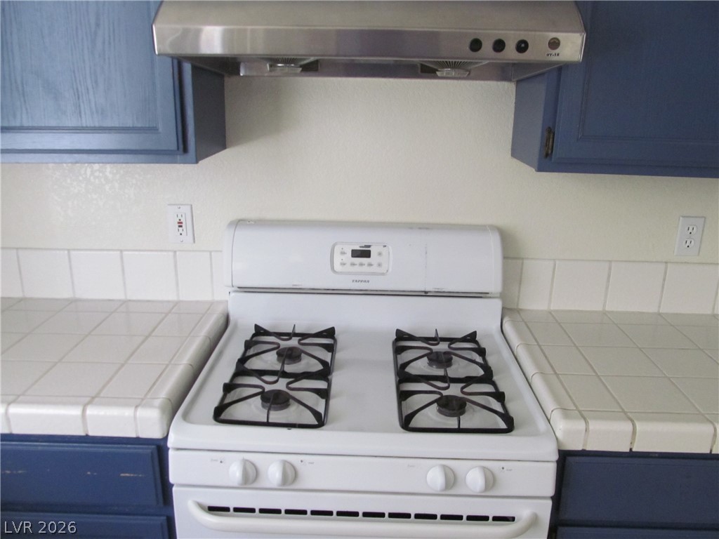 8701 Crescent Ridge Lane Las Vegas, NV 89134 - Photo 10 of 28 A functional kitchen space features a practical gas range, ready for daily culinary endeavors.