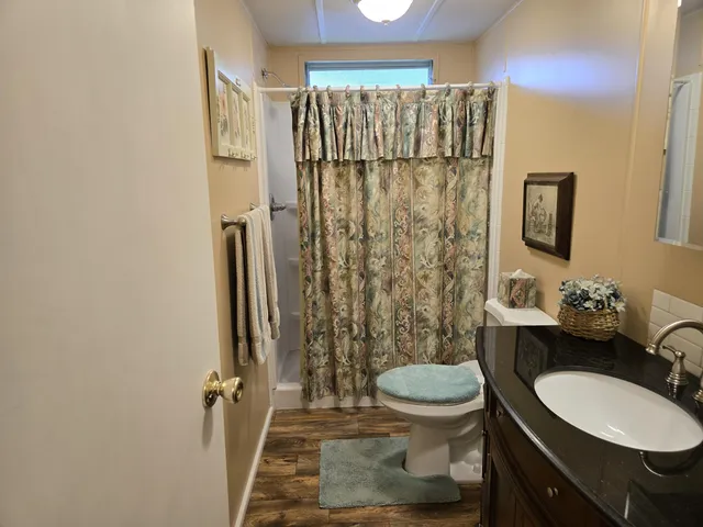 a view of a house with backyard and porch