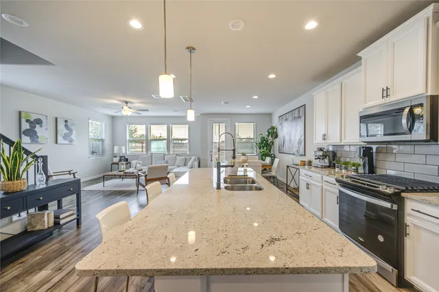 a large kitchen with lots of counter space