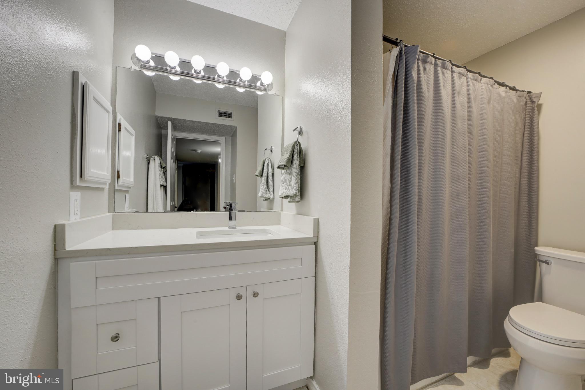 1501 Lincoln Way, Unit 101 McLean, VA 22102 - Photo 14 of 23 a bathroom with a granite countertop sink a toilet and a mirror