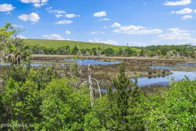 a view of lake with green space