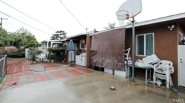 a front view of a house with patio