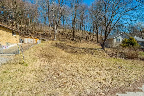 a backyard of a house with large trees
