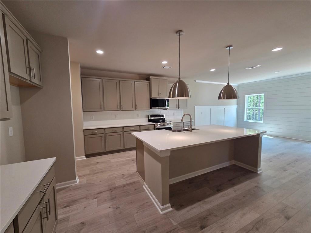 293 Meadows Drive Bethlehem, GA 30620 - Photo 15 of 34 a kitchen with kitchen island a sink stainless steel appliances and cabinets