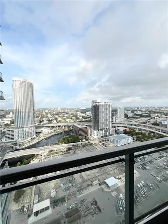 a view of a city from a balcony