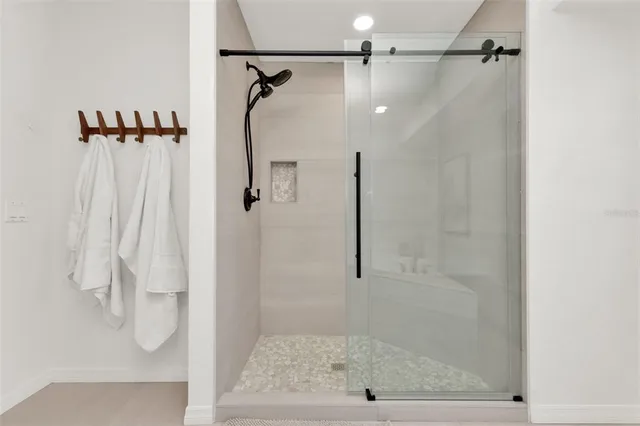 a bathroom with a bathtub