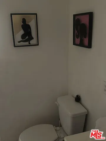 a bathroom with a toilet and a rug