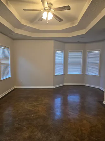 a view of a small space with a fan