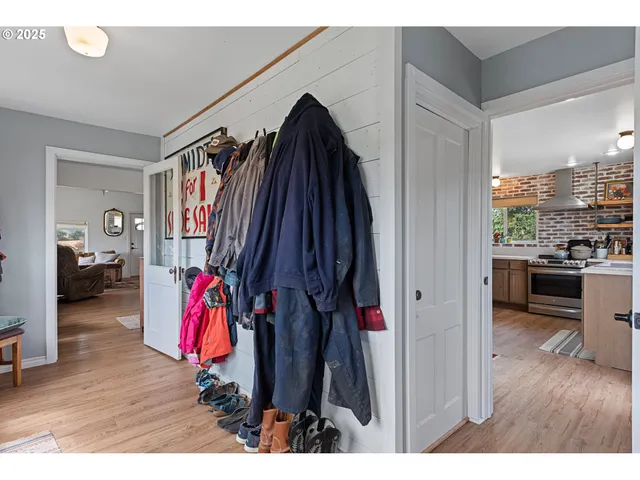 a view of a living room and bathroom