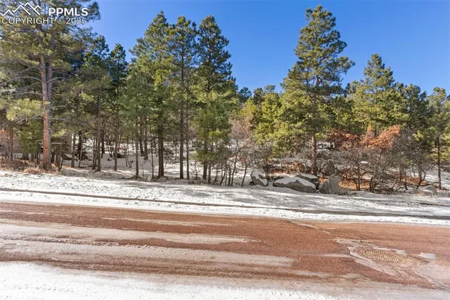 a view of a yard covered in snow