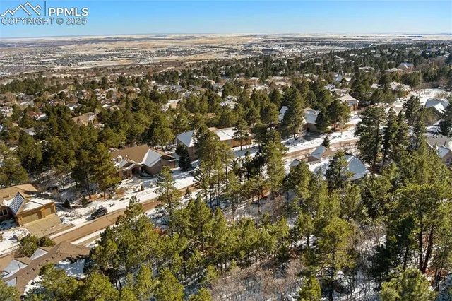 a view of a house with a mountain and a forest
