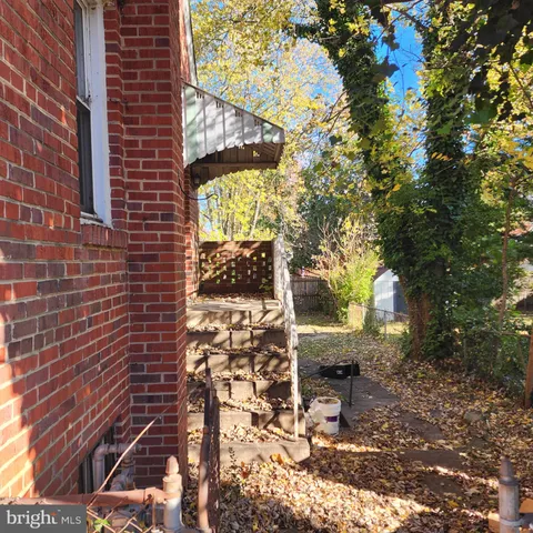 a view of a yard with plants and trees